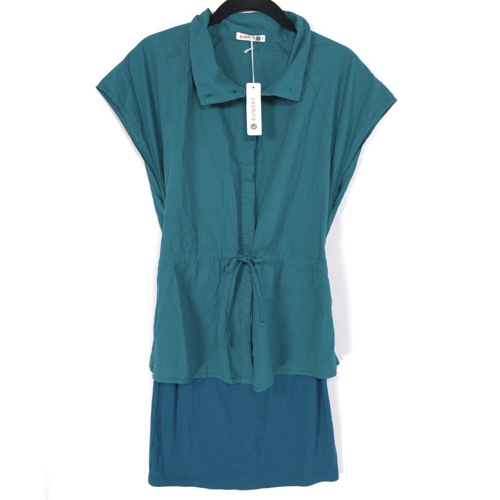 ANTHROPOLOGIE SUNDRY Women's SMALL New Sporty Twofer Mini Dress Green USA MADE